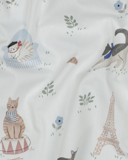 Tissu Popeline de Coton Chat Frenchi Fond Ecru - Mercerine