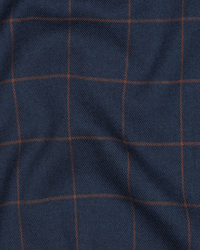 Tissu Tartan Stretch Bleu Carreaux Caramel - Mercerine