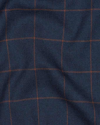 Tissu Tartan Stretch Bleu Carreaux Caramel - Mercerine