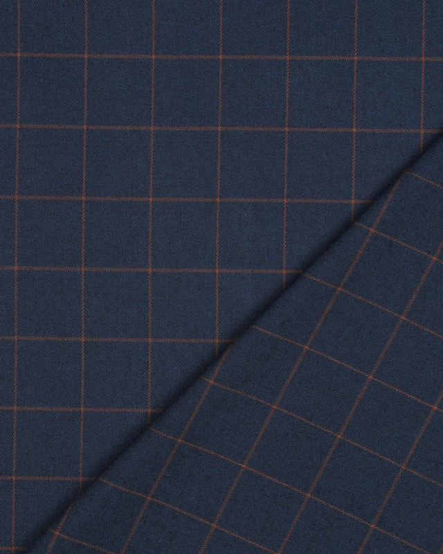 Tissu Tartan Stretch Bleu Carreaux Caramel - Mercerine