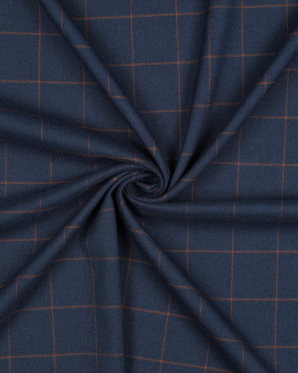 Tissu Tartan Stretch Bleu Carreaux Caramel - Mercerine