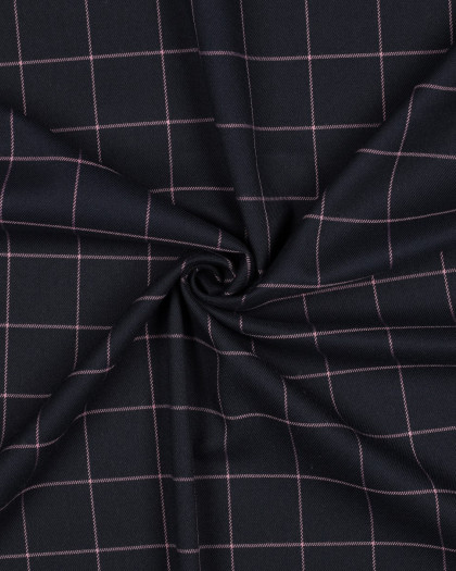Tissu Tartan Stretch Marine Carreaux Roses - Mercerine