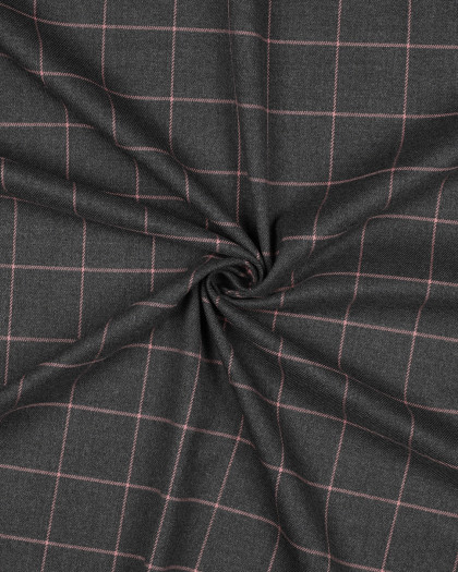 Tissu Tartan Stretch Gris Carreaux Roses - Mercerine