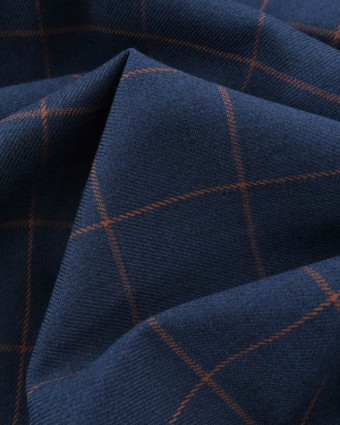 Tissu Tartan Stretch Bleu Carreaux Caramel - Mercerine