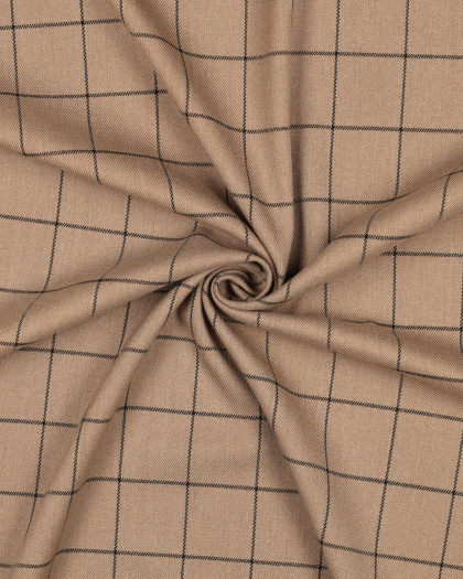 Tissu Tartan Stretch Camel Carreaux Noirs - Mercerine