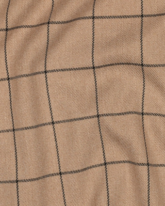 Tissu Tartan Stretch Camel Carreaux Noirs - Mercerine