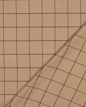 Tissu Tartan Stretch Camel Carreaux Noirs - Mercerine