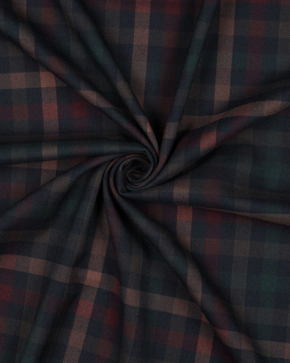 Tissu Tartan Stretch Bleu Nuit Carreaux Terracotta - Mercerine