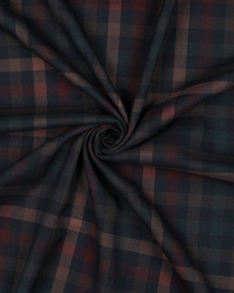Tissu Tartan Stretch Bleu Nuit Carreaux Terracotta - Mercerine