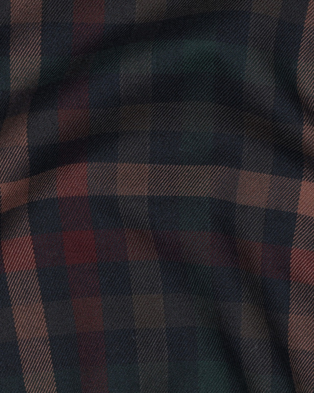 Tissu Tartan Stretch Bleu Nuit Carreaux Terracotta - Mercerine