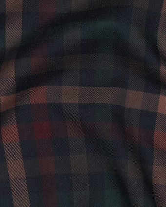 Tissu Tartan Stretch Bleu Nuit Carreaux Terracotta - Mercerine