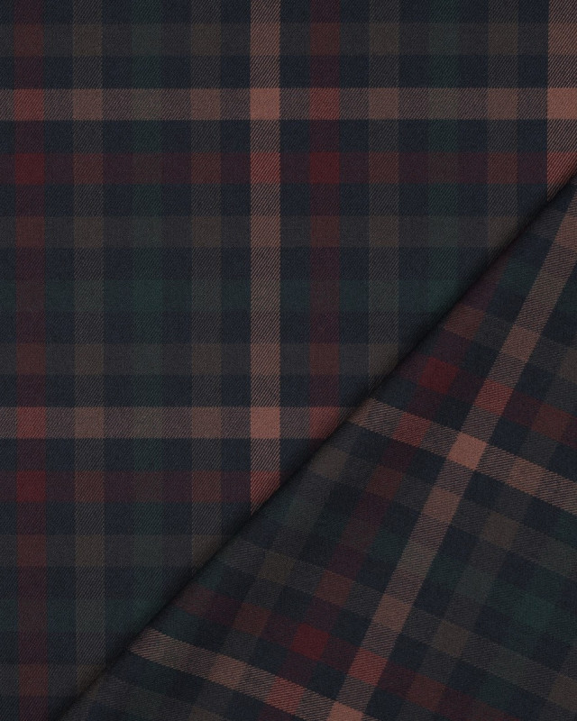 Tissu Tartan Stretch Bleu Nuit Carreaux Terracotta - Mercerine