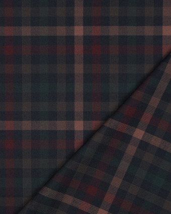 Tissu Tartan Stretch Bleu Nuit Carreaux Terracotta - Mercerine