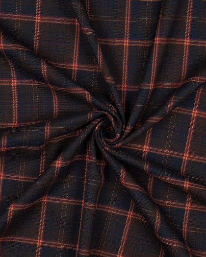 Tissu Tartan Stretch Bleu Nuit Carreaux Caramel - Mercerine