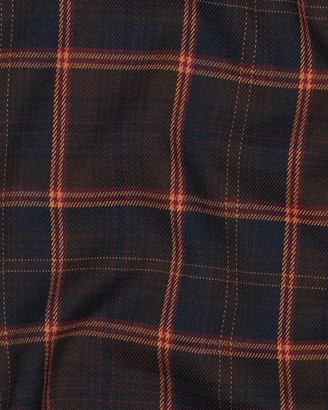 Tissu Tartan Stretch Bleu Nuit Carreaux Caramel - Mercerine