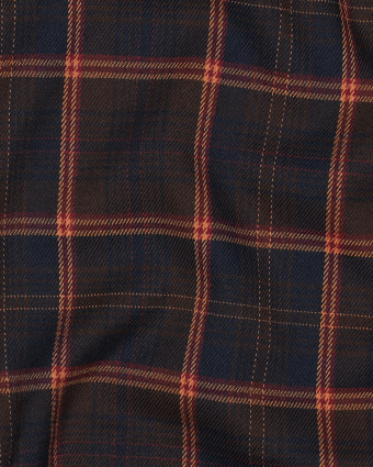 Tissu Tartan Stretch Bleu Nuit Carreaux Caramel - Mercerine
