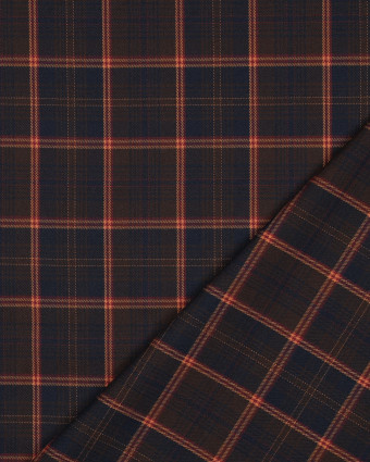 Tissu Tartan Stretch Bleu Nuit Carreaux Caramel - Mercerine