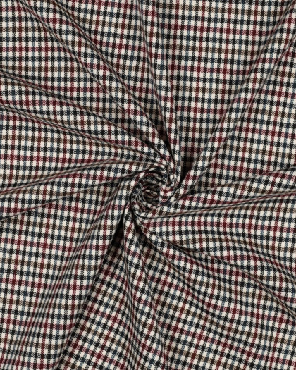 Tissu Tartan Stretch Petits Carreaux Rouges et Pétroles - Mercerine