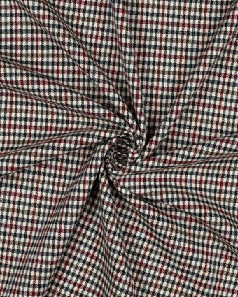 Tissu Tartan Stretch Petits Carreaux Rouges et Pétroles - Mercerine