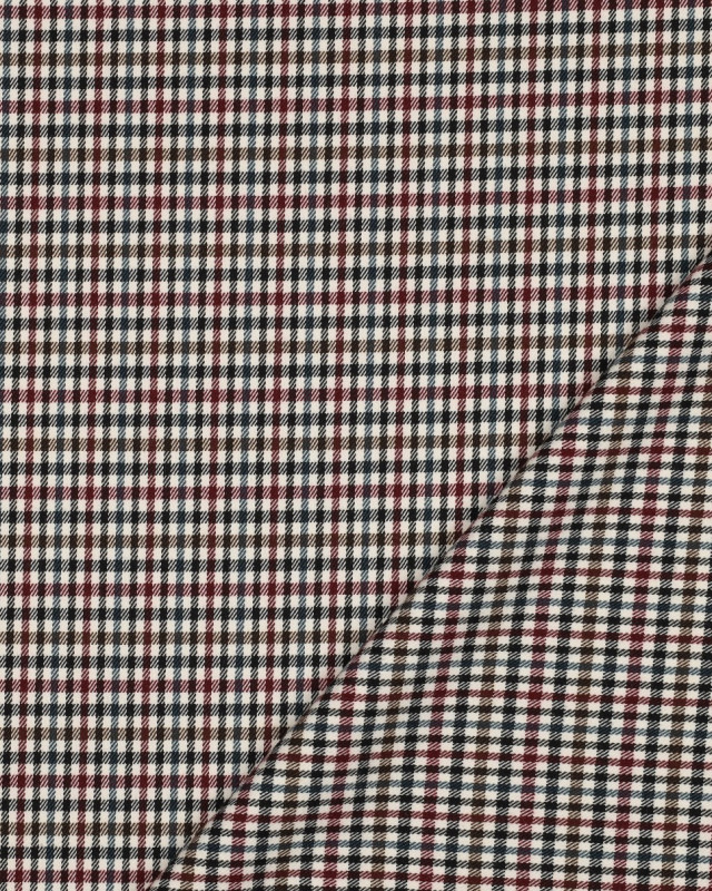 Tissu Tartan Stretch Petits Carreaux Rouges et Pétroles - Mercerine