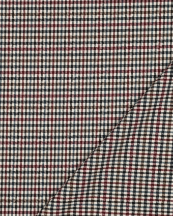 Tissu Tartan Stretch Petits Carreaux Rouges et Pétroles - Mercerine