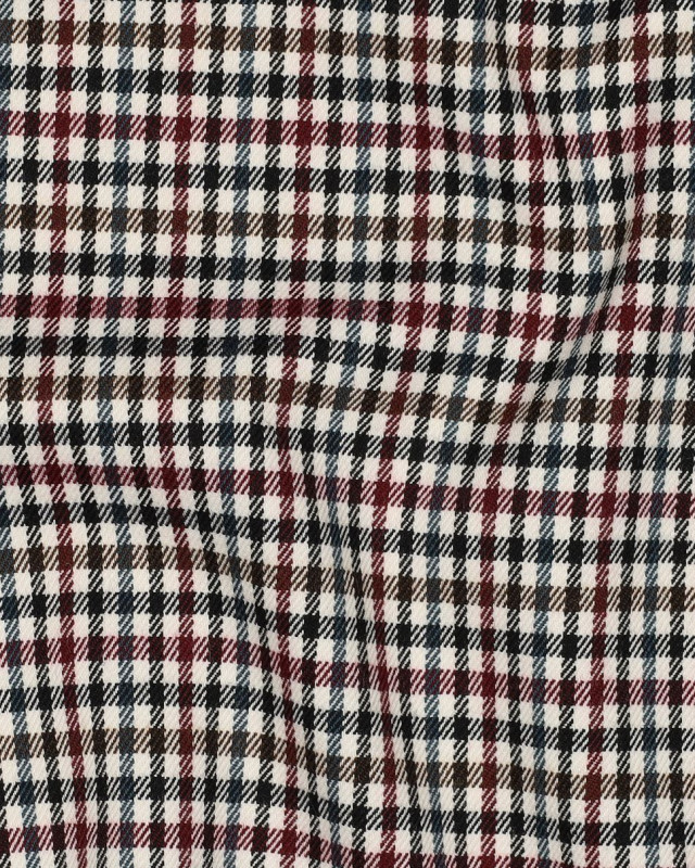 Tissu Tartan Stretch Petits Carreaux Rouges et Pétroles - Mercerine