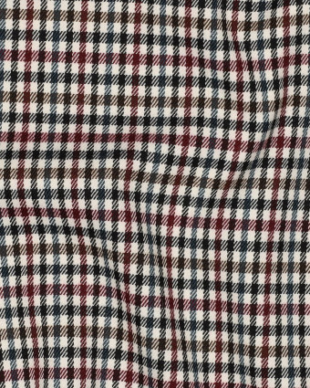 Tissu Tartan Stretch Petits Carreaux Rouges et Pétroles - Mercerine