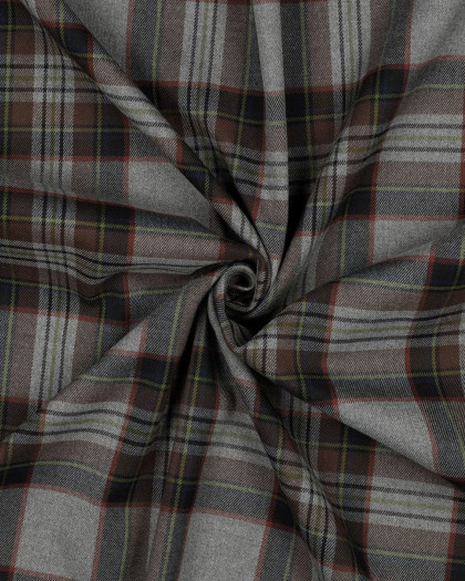 Tissu Tartan Stretch Gris Carreaux Caramel - Mercerine