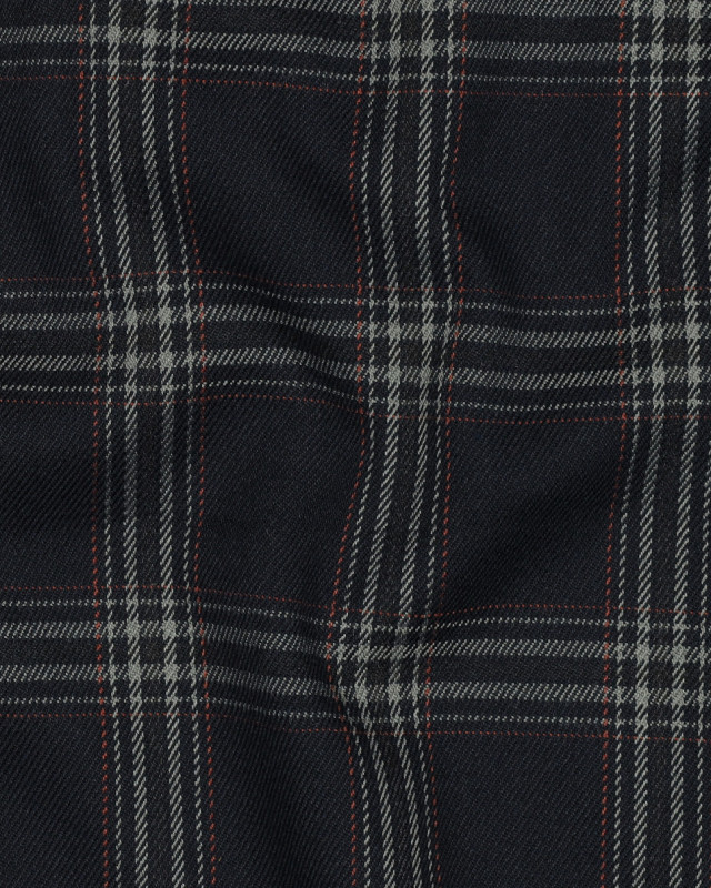 Tissu Tartan Stretch Bleu Nuit Carreaux Gris - Mercerine