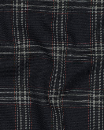 Tissu Tartan Stretch Bleu Nuit Carreaux Gris - Mercerine