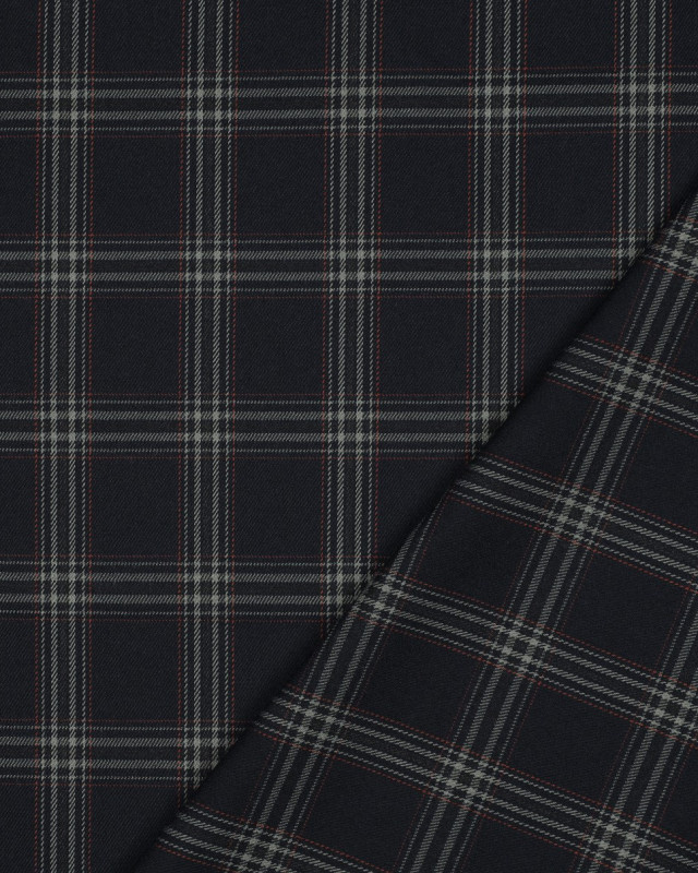 Tissu Tartan Stretch Bleu Nuit Carreaux Gris - Mercerine