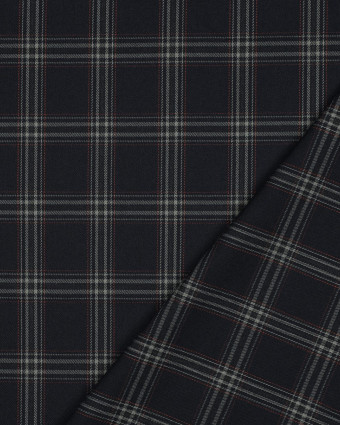 Tissu Tartan Stretch Bleu Nuit Carreaux Gris - Mercerine