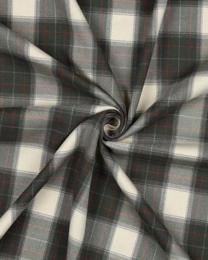 Tissu Tartan Stretch Ecru Carreaux Vert Kaki - Mercerine