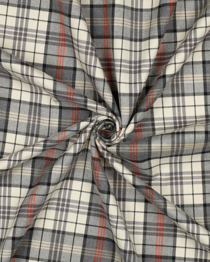 Tissu Tartan Stretch Ecru et Gris - Mercerine