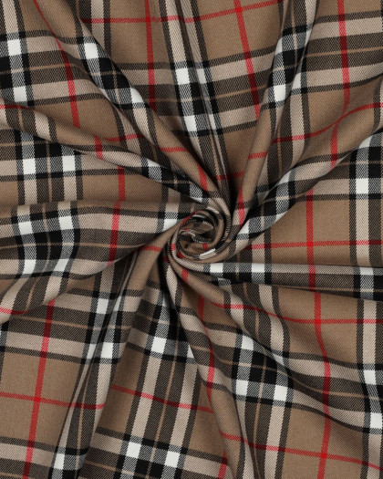 Tissu Tartan Stretch Camel Noir et Rouge - Mercerine