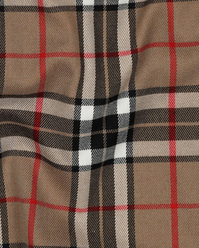 Tissu Tartan Stretch Camel Noir et Rouge - Mercerine