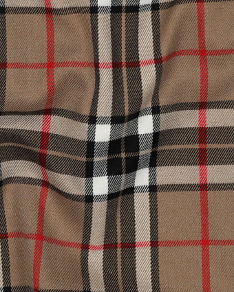 Tissu Tartan Stretch Camel Noir et Rouge - Mercerine