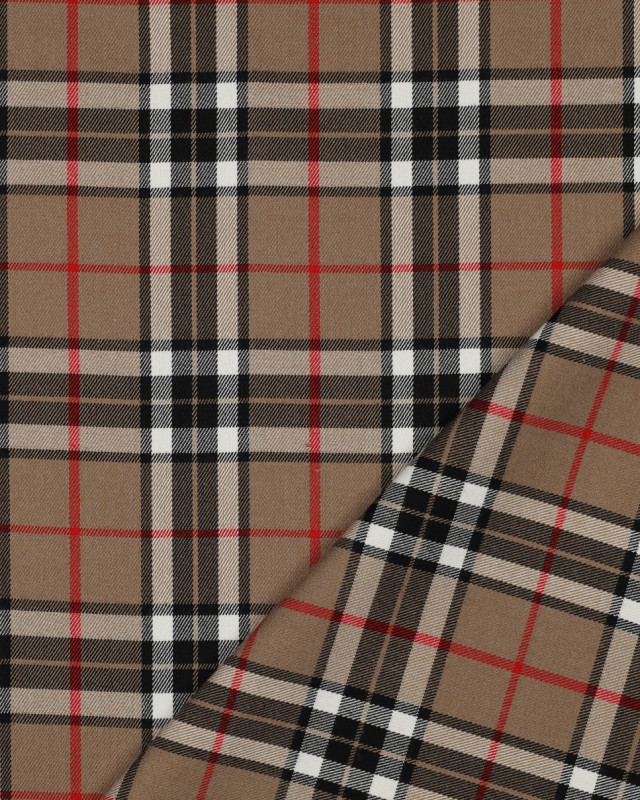 Tissu Tartan Stretch Camel Noir et Rouge - Mercerine