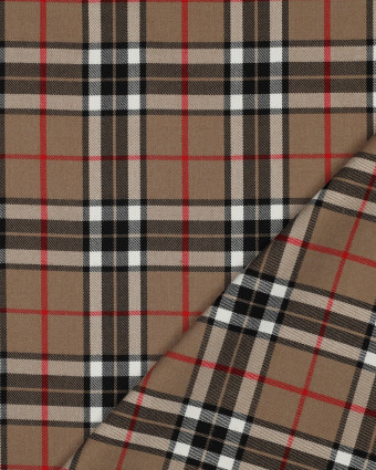 Tissu Tartan Stretch Camel Noir et Rouge - Mercerine