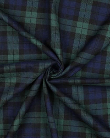 Tissu Tartan Stretch Bleu Marine et Vert - Mercerine