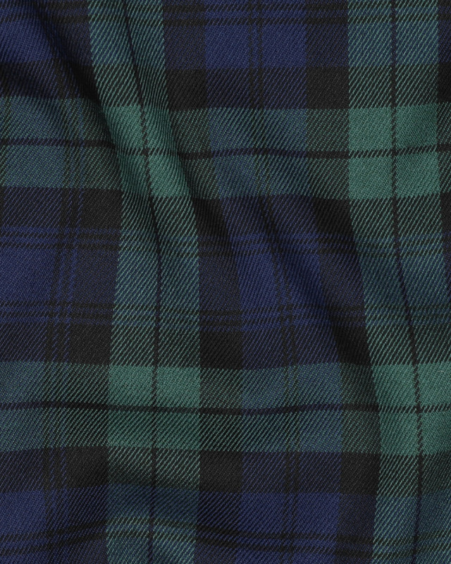 Tissu Tartan Stretch Bleu Marine et Vert - Mercerine