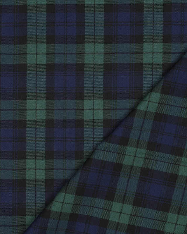 Tissu Tartan Stretch Bleu Marine et Vert - Mercerine