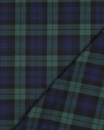 Tissu Tartan Stretch Bleu Marine et Vert - Mercerine