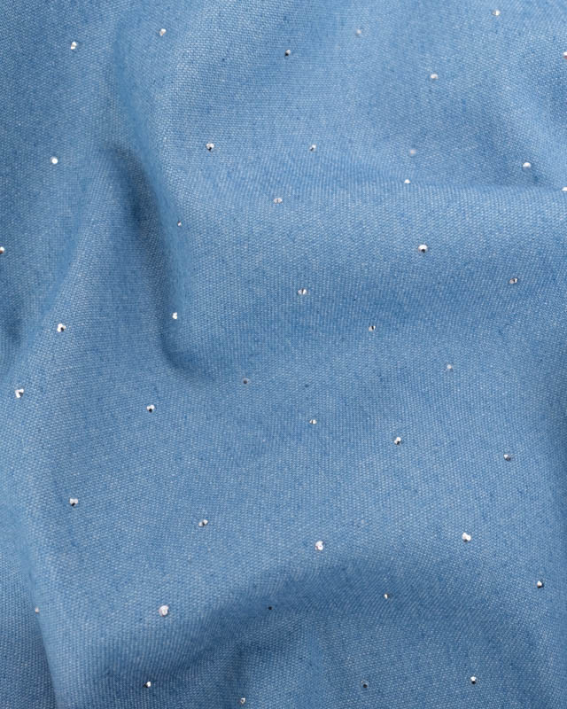 Tissu Jean Léger  Bleu Clair Strass Argent - Mercerine