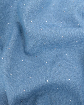Tissu Jean Léger  Bleu Clair Strass Argent - Mercerine