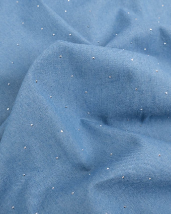 Tissu Jean Léger  Bleu Clair Strass Argent - Mercerine