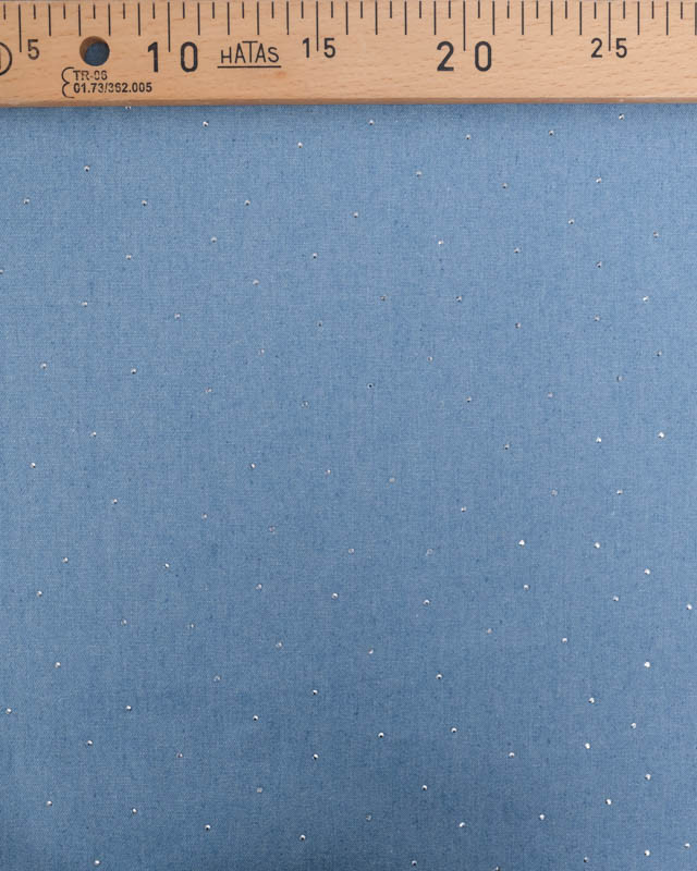 Tissu Jean Léger  Bleu Clair Strass Argent - Mercerine
