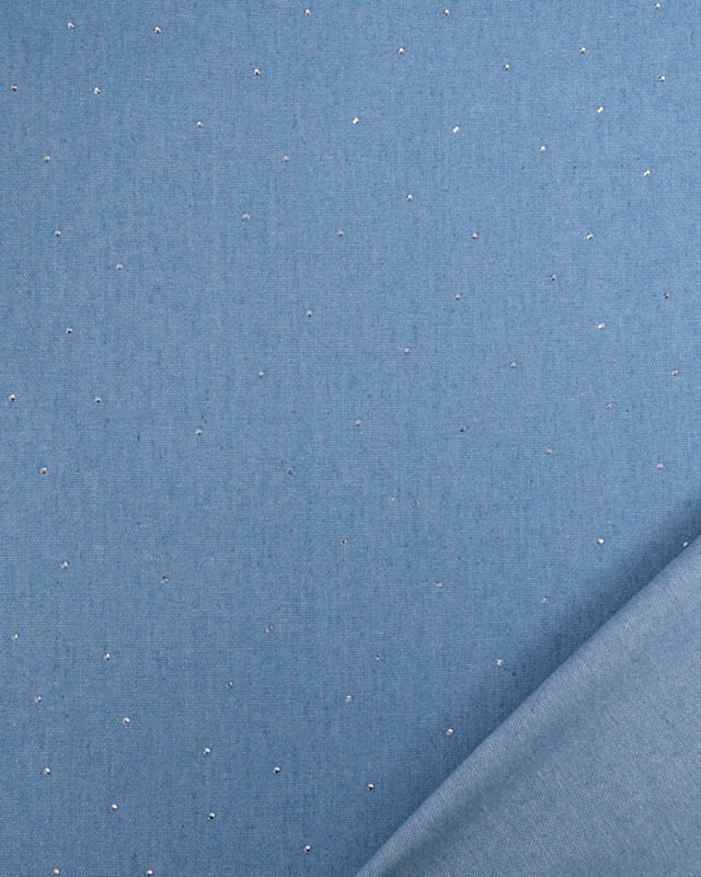 Tissu Jean Léger  Bleu Clair Strass Argent - Mercerine