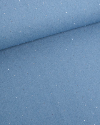 Tissu Jean Léger  Bleu Clair Strass Argent - Mercerine