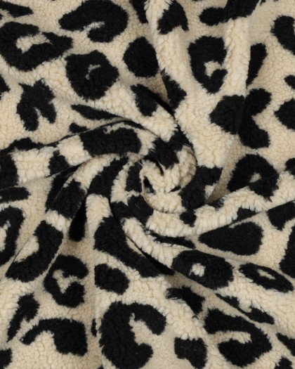 Tissu Mouton Sherpa Motif Léopard Beige et Noir - Mercerine
